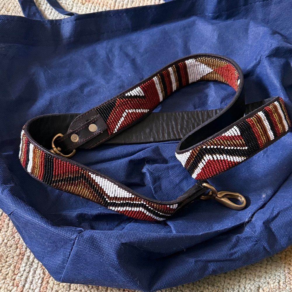 African Beaded Geometric Bag Strap with Brass Clips